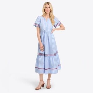 Draper James Katherine RicRac Striped Blue and White Dress